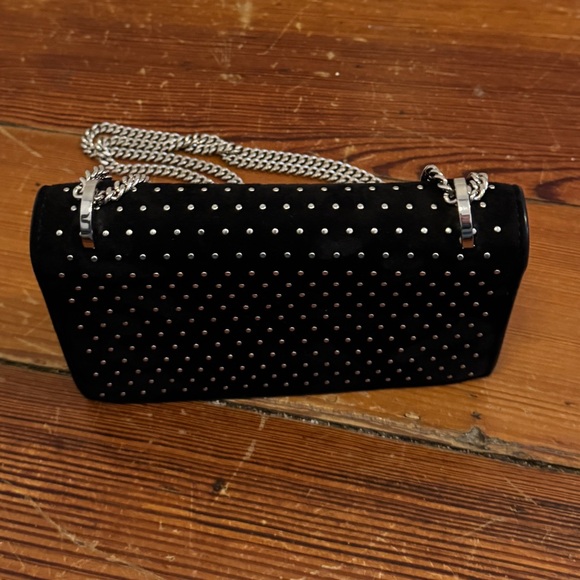 Jimmy Choo Black Suede Leather Silver Studded Finley Mini Crossbody Bag Chain - Picture 6 of 12